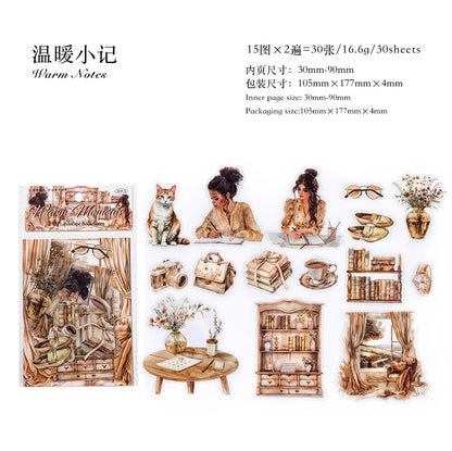 JIANQI 30pcs/pack Ins Life Girls Stickers PET Materials Collage Stationery Decor Diary DIY Scrapbooking supplies