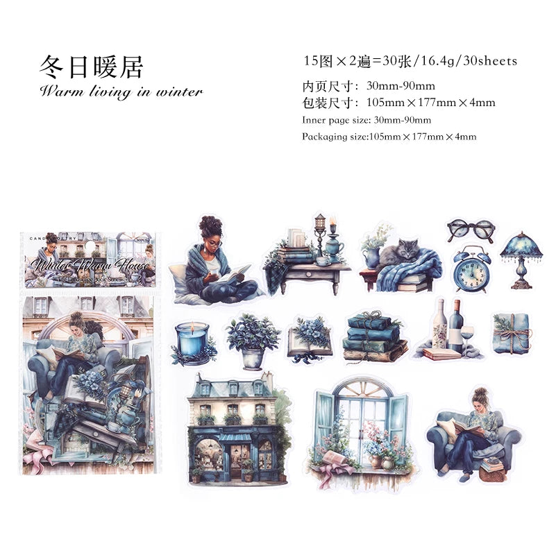 JIANQI 30pcs/pack Ins Life Girls Stickers PET Materials Collage Stationery Decor Diary DIY Scrapbooking supplies