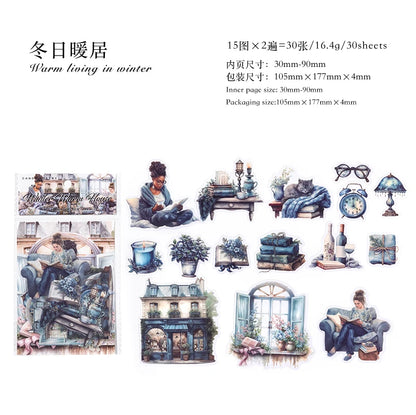 JIANQI 30pcs/pack Ins Life Girls Stickers PET Materials Collage Stationery Decor Diary DIY Scrapbooking supplies