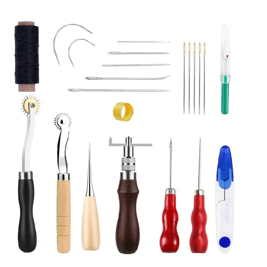 Leather Working Kit Different Leather Craft Tool with Sewing Needle Stitching Groover Awl Metal Button Snaps for Leather Making