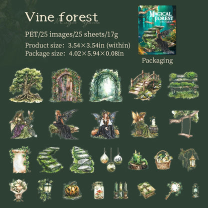 JIANQI 25 pcs Enchanted Forest Series PET material Decorative sticker Diary Album Scrapbooking material Junk Journal Supplies
