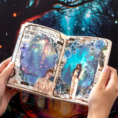 10pcs Night Forest Landscape Material Stickers Scrapbooking Junk Journal Creative Stationery DIY Deco Stickers School Supplies