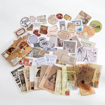 60pcs Vintage Stickers Scrapbook Paper for Scrapbooking Junk Journal School Supplies Creative Stationery DIY Deco Stickers