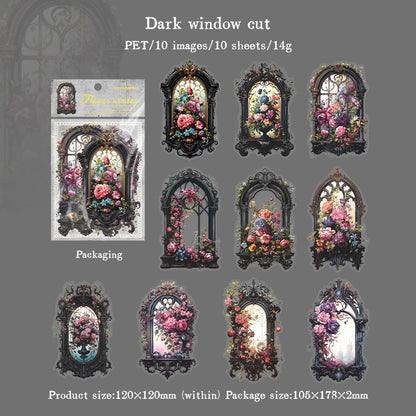 JIANQI 10pcs/pack Flowers Window Sticker PET Materials Collage Junk Journal DIY Scrapbooking Supplies Aesthetics Decor Sticker