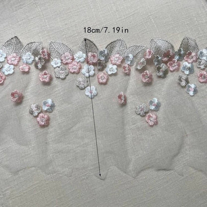1Yard Pink Blue Mesh Sequins Embroidered Lace Trim Fabric For Wedding Evening Dress Home Decor Handmade Sewing Crafts Applique