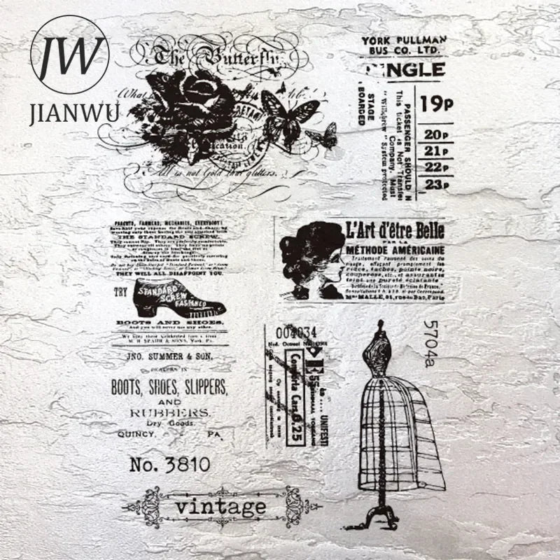 JIANWU Vintage Plant Butterfly English Text Material Collage Transparent Silicone Stamp Creative DIY Student Supplies Stationery