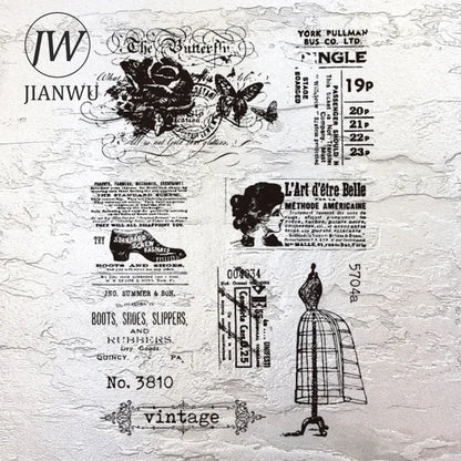 JIANWU Vintage Plant Butterfly English Text Material Collage Transparent Silicone Stamp Creative DIY Student Supplies Stationery