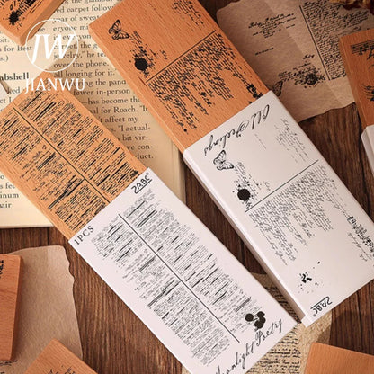 JIANWU Time Poetry Series Vintage English Text Poetry Collection Material Wooden Stamp Creative Student Supplies Stationery