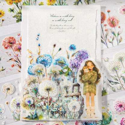 JIANQI 50mm*2m Dandelion flower PET Tape DIY Scrapbooking Decor Photo Album Creative Stationery Collage Materials Stickers