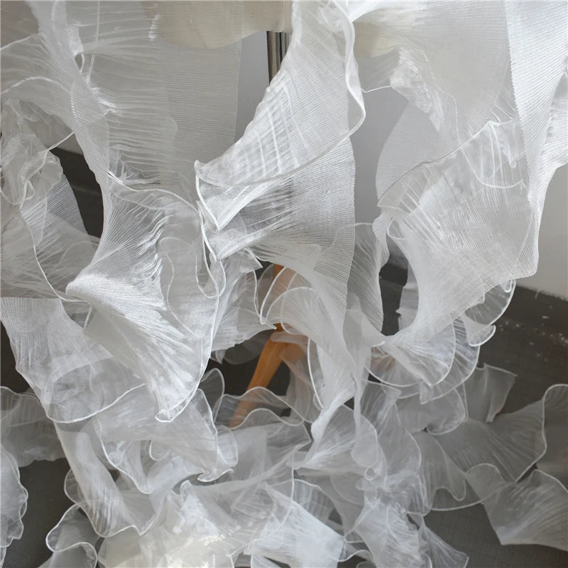 1 Yard White Black Wave Lace Fabric Handicraft Accessories Sewing Pleated Ribbon 15CM Wide