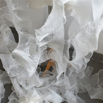 1 Yard White Black Wave Lace Fabric Handicraft Accessories Sewing Pleated Ribbon 15CM Wide