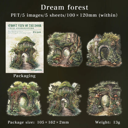 JIANQI 5pcs/pack Big size Doors Windows PET Sticker DIY Scrapbooking Supplies Art Collage Junk Journal PET Stationery Stickers