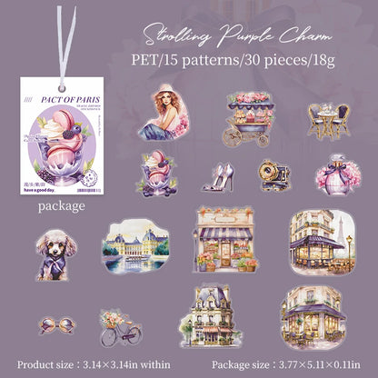 JIANQI 30 pcs/pack Paris Travel PET Stickers Decor DIY Scrapbooking Materials Art Collage Stationery Aesthetics Stickers