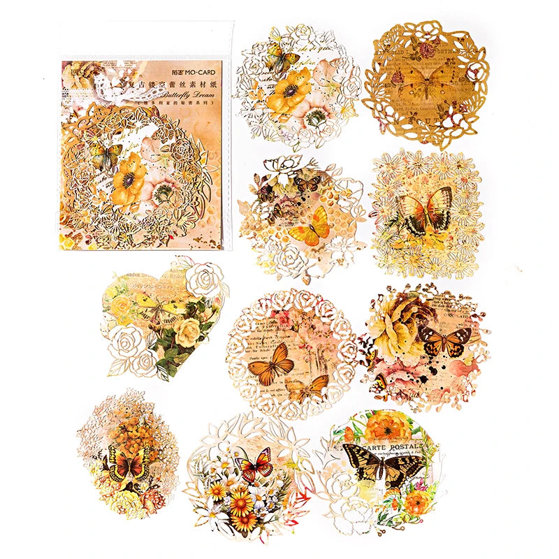 10 pcs INS Scrapbooking paper Wreath Lace Decoration paper Hollow Card Collage Material junk journal DIY hand made Craft paper