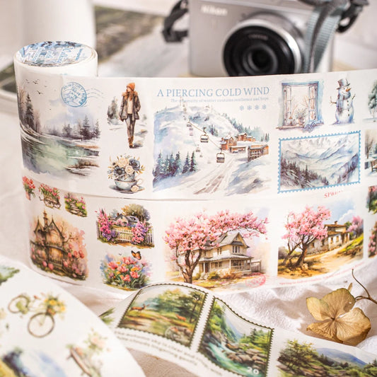 JIANQI 60mm*2m Vintage Washi Tapes 38cm Cycle DIY Scrapbooking Decor Junk Journal Collage Stationery Craft Tapes