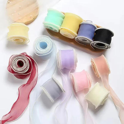 5 Yards Pearl Edged Fishtail Yarn Pleated Wave Handmade DIY Flower Packaging Cake Ribbon Lace 4CM Wide
