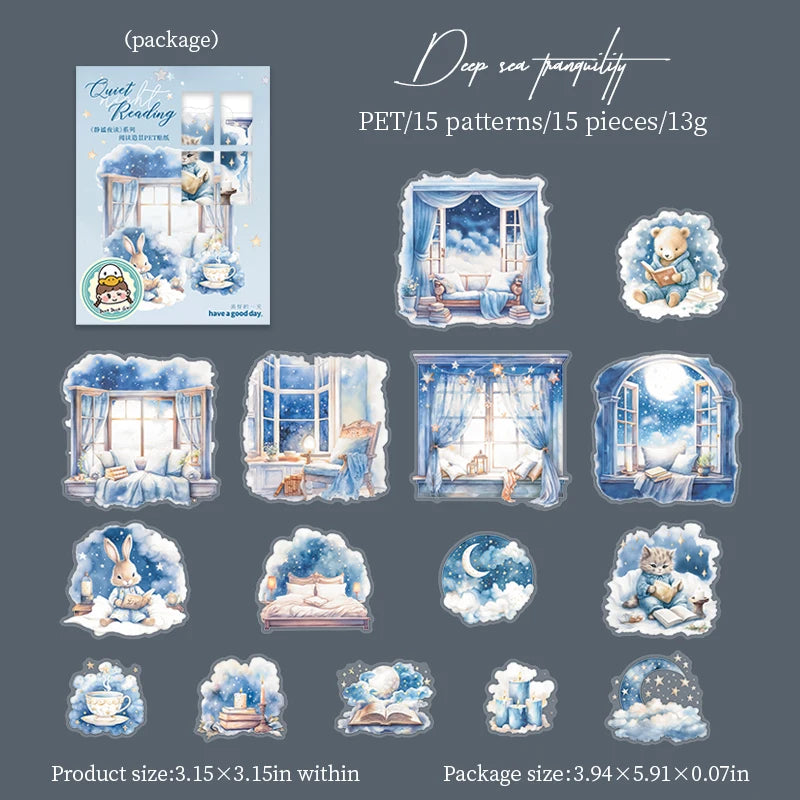 JIANQI 15pcs/pack Reading girl Stickers Junk Journal Creative Stationery DIY Deco Stickers Scrapbooking Supplies