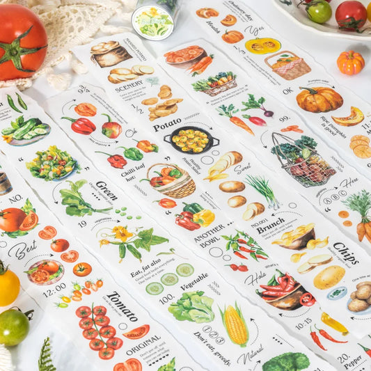 JIANQI 50mm*2m Vintage PET Vegetable cuisine Tapes DIY Scrapbooking Decor Junk Journal Collage Stationery Craft Tapes