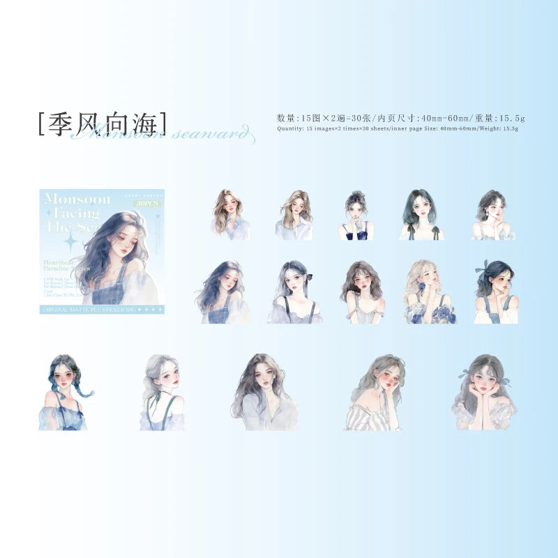 JIANQI 30pcs/pack PET Stickers Girls' Paradise DIY Junk Journal Scrapbooking Collage Album Creative Stationery Craft Supplies