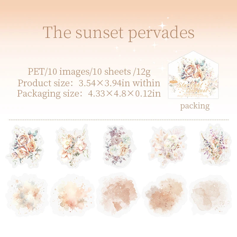 JIANQI 10pcs/pack PET Flower Stickers Smudging Collage Scrapbooking Decor Junk Journal Stationery DIY Flowers Sticker Pack