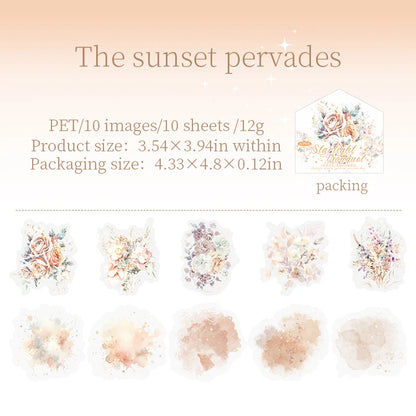 JIANQI 10pcs/pack PET Flower Stickers Smudging Collage Scrapbooking Decor Junk Journal Stationery DIY Flowers Sticker Pack