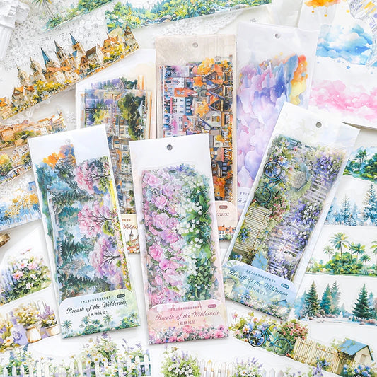 JIANQI 20pcs Long strip of wilderness Landscape Stickers Creative Scrapbooking Supplies Collage Junk Journaling Materials Crafts
