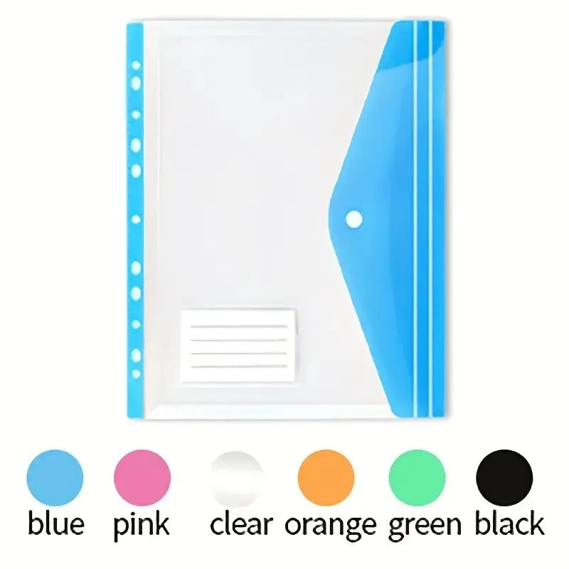 6pcs A4 High-Capacity Loose-Leaf File Bags with 11-Hole Binding Rings, Modern PP Material, Expandable Button and Label Pockets