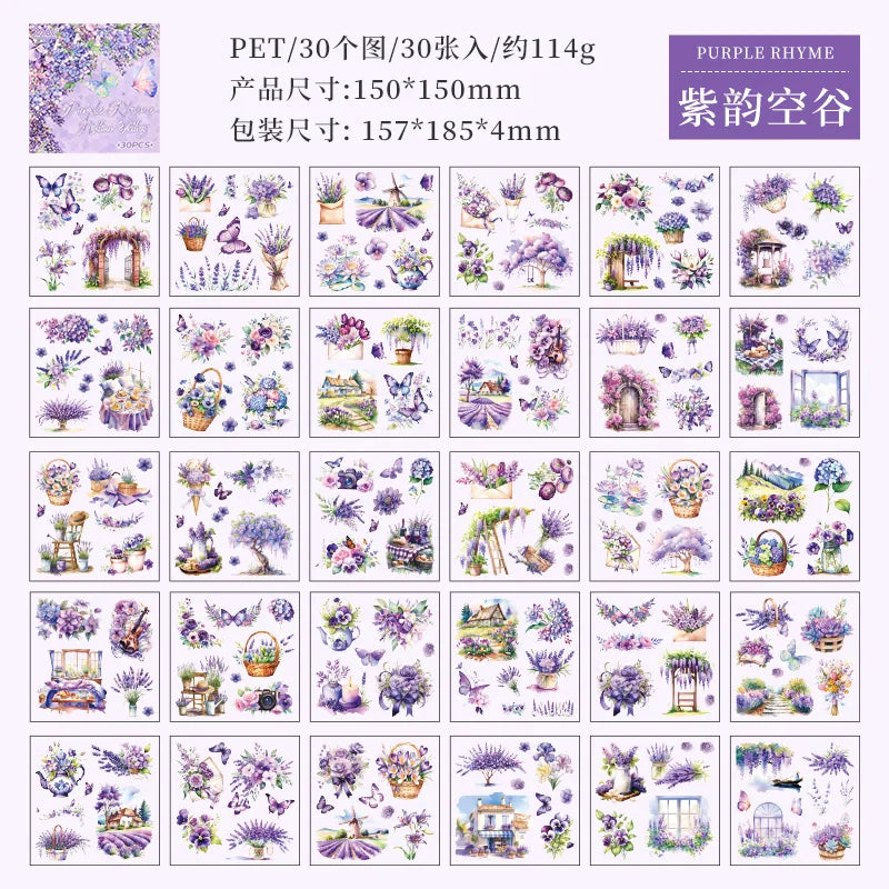 JIANQI 30 PCS square PET Stickers book Plants Flowers Scenery Decor handmade Scrapbooking Material Diary Album Craft Supplies