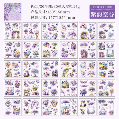 JIANQI 30 PCS square PET Stickers book Plants Flowers Scenery Decor handmade Scrapbooking Material Diary Album Craft Supplies