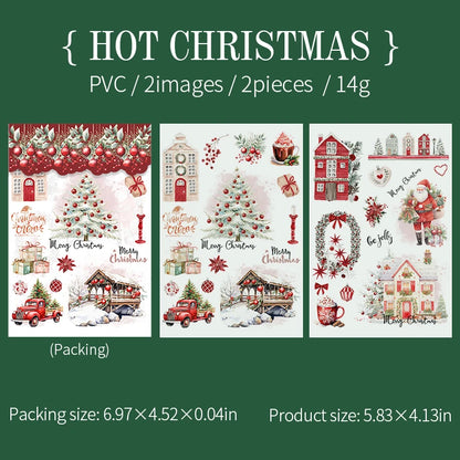 JIANQI 2pcs/pack pvc Stickers Christmas Party Creative Waterproof Adhesive DIY Hand Made Collage Junk Journal Scrapbook Supplies