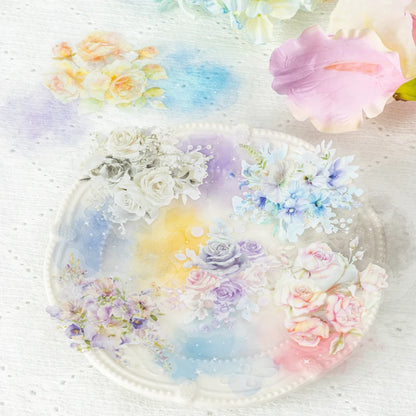 JIANQI 10pcs/pack PET Flower Stickers Smudging Collage Scrapbooking Decor Junk Journal Stationery DIY Flowers Sticker Pack