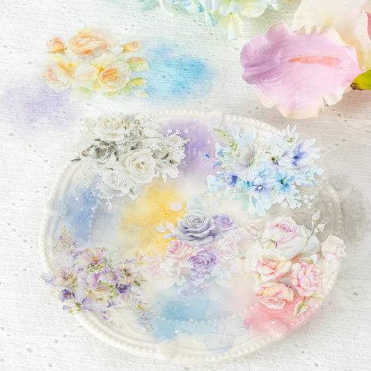 JIANQI 10pcs/pack PET Flower Stickers Smudging Collage Scrapbooking Decor Junk Journal Stationery DIY Flowers Sticker Pack