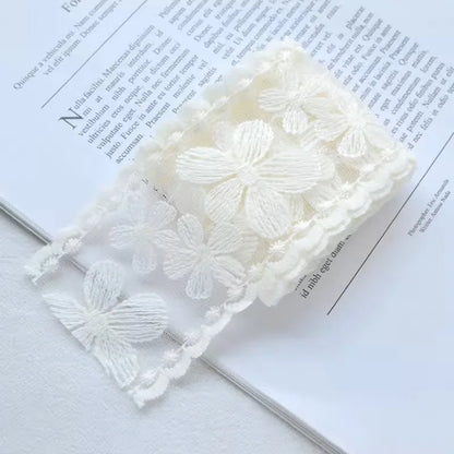 2 Yards Beige Mesh Gauze Bow Embroidery Lace Fabric Sewing DIY Wedding Decoration Gift Package Trim Headdress Accessories Crafts