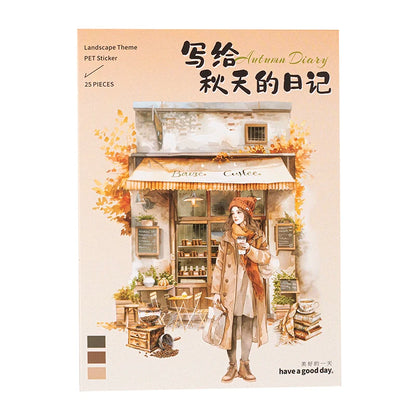 JIANQI 25pcs/pack Autumn Landscape Stickers PET Materials DIY Scrapbooking Art Collage Stationery Planner Decor Diary Sticker
