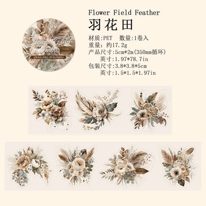 JIANQI 50mm*2m Transparent PET Floral Tapes DIY Scrapbooking Decor Photo Album Collage Journalling Materials Aesthetics Stickers