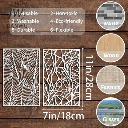 JIANWU 12pcs/16pcs Leaves Coral Plant Lines Pattern Hollow Material Painting Template Stamp Creative Student Supplies Stationery