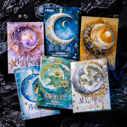 JIANQI 5 Pcs Stars and Moon Stickers Transparent Decorative Decals For Scrapbooking Stick Labels Junk Journal Supplies