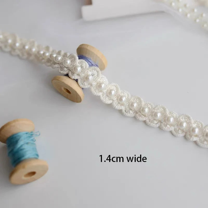 1Yard White Pearl Beads Tape fabric Trim Ribbons for DIY Sewing Garments Handmade Clothing Accessories