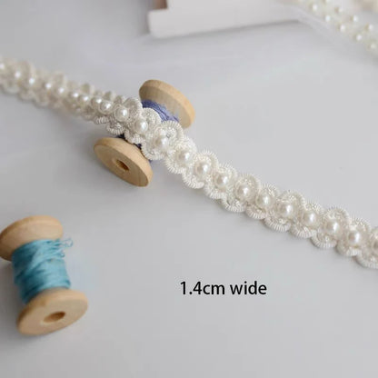 1Yard White Pearl Beads Tape fabric Trim Ribbons for DIY Sewing Garments Handmade Clothing Accessories