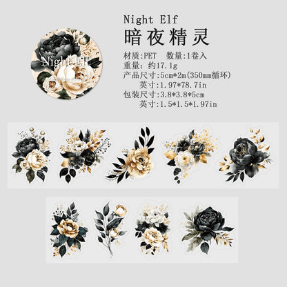 JIANQI 50mm*2m Transparent PET Floral Tapes DIY Scrapbooking Decor Photo Album Collage Journalling Materials Aesthetics Stickers