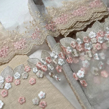1Yard Pink Blue Mesh Sequins Embroidered Lace Trim Fabric For Wedding Evening Dress Home Decor Handmade Sewing Crafts Applique