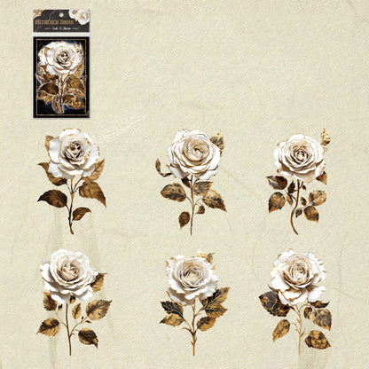 JIANQI 6pcs/pack PET Floral Stickers Big Size DIY Scrapbooking Art Collage Diary Materials Decor Aesthetics Sticker Stationery