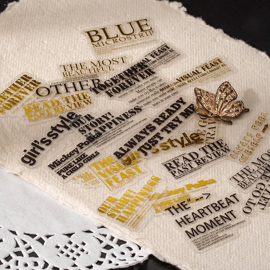 JIANQI 30 pcs Bronzing English Poems Stickers Decorative Stick Labels journaling Album hand made Collage material Diy Sticker