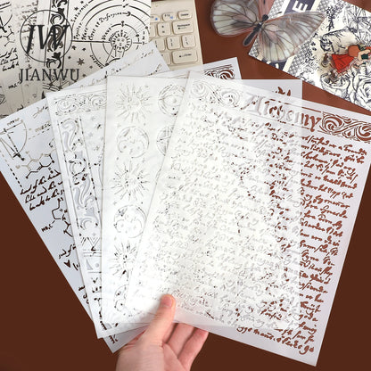 JIANWU Vintage Planetary Chart Symbol Border Flower Landscape Material Collage stamp Shading Board Creative Journal Stationery