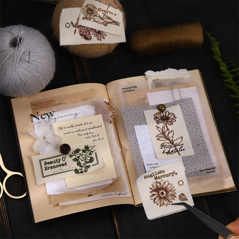 10pcs Botany Imprint Series Plant Theme Fabric Material Handmade Booklet DIY Decoration Collage material Scrapbook supplies