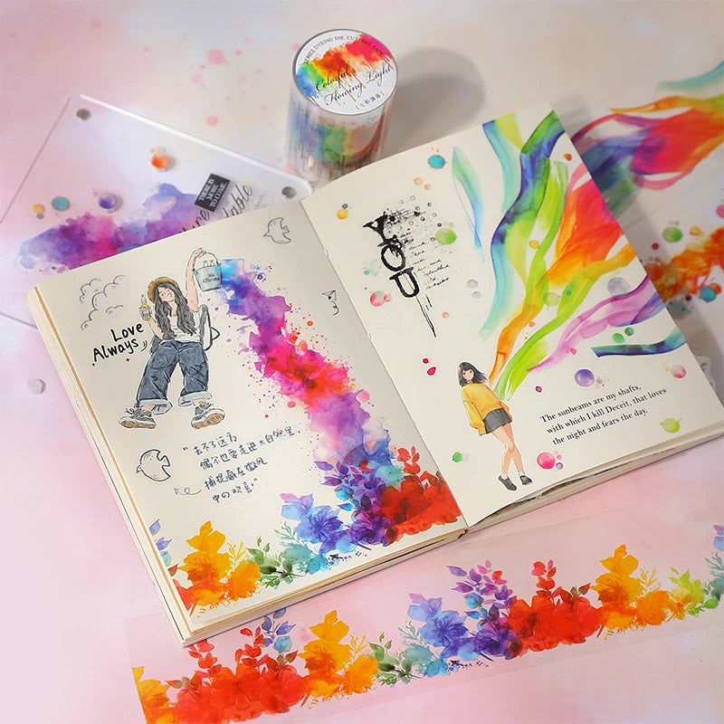 JIANQI 50mm*2m PET Rainbow Blending Tapes DIY Scrapbooking Decor Photo Album Collage Journalling Materials Aesthetics Stickers