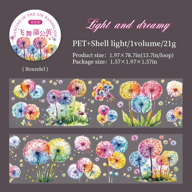 JIANQI 50mm*2m Dandelion flower PET Tape DIY Scrapbooking Decor Photo Album Creative Stationery Collage Materials Stickers
