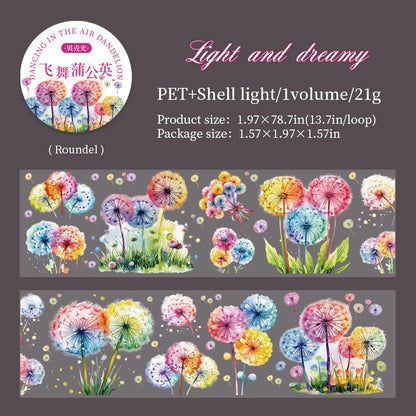 JIANQI 50mm*2m Dandelion flower PET Tape DIY Scrapbooking Decor Photo Album Creative Stationery Collage Materials Stickers