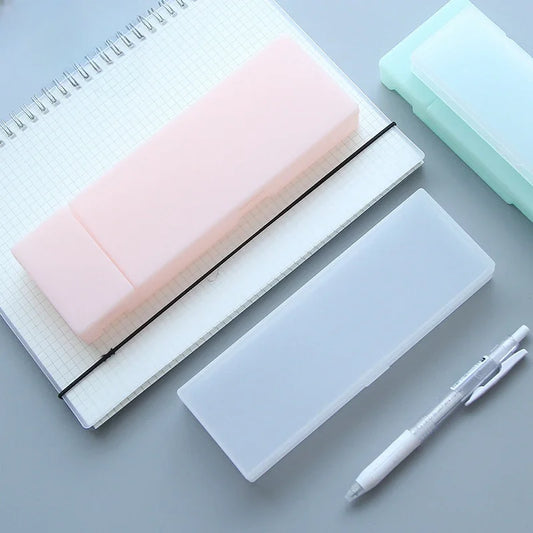 Pencil Cases School Office Simple Matte Transparent Plastic Box Frosted Pink Green White Pens Storage Stationery Supplies