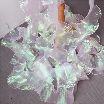 1 Yard Blue Lace Fabric Pleated Mermaid Effect Laser Neon Luster For Women Dress 15CM Wide